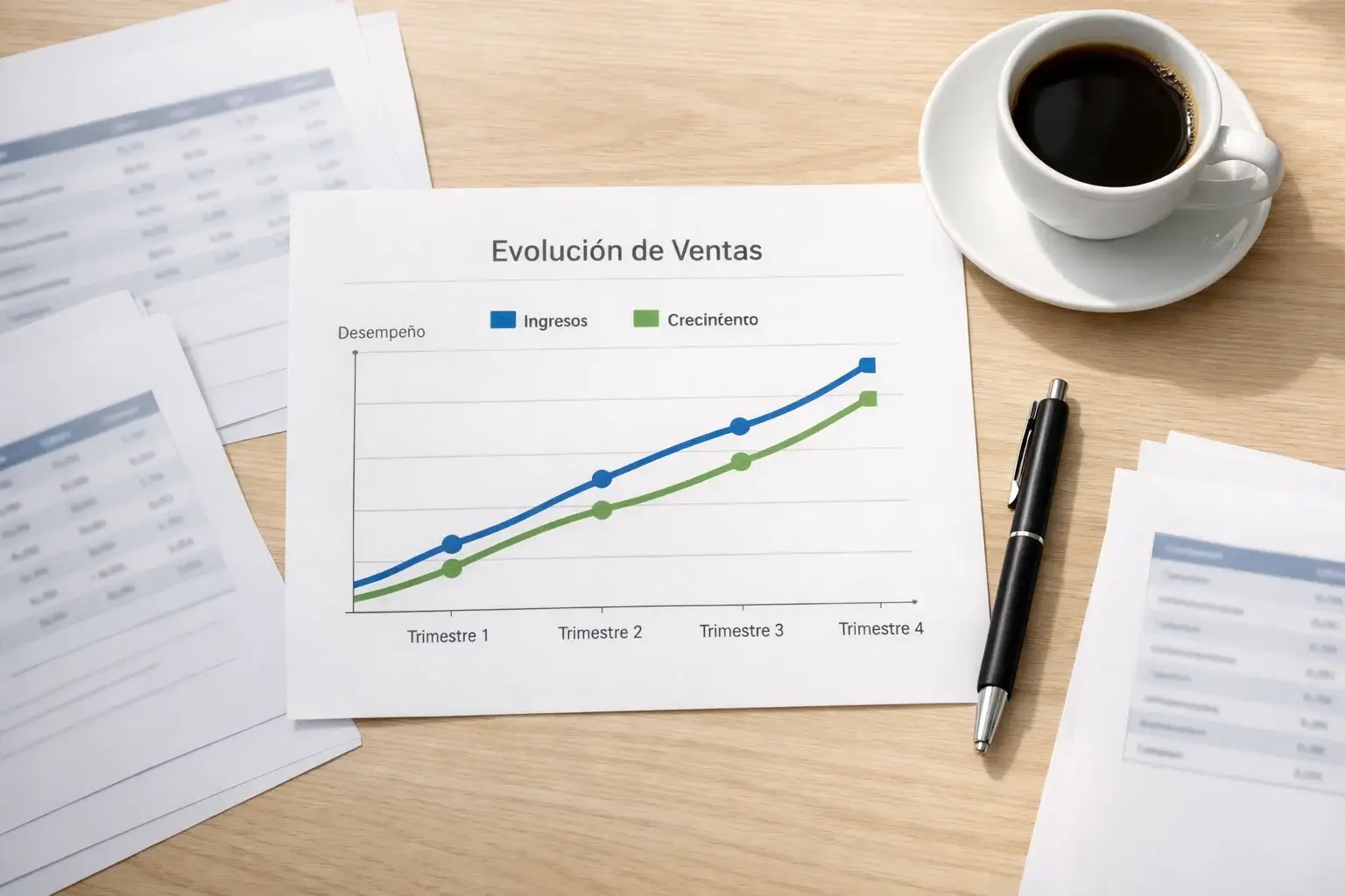 Documento con gráfico de líneas mostrando evolución financiera